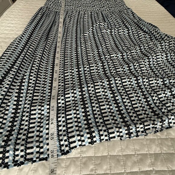 Ann Taylor Loft Womens Sleeveless Dress Black White Blue Geometric Patterned, M - Picture 9 of 9